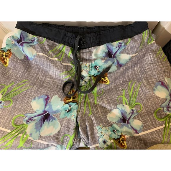 OP Swim Trunks Shorts Men’s Sz XL 40-42 Gray Blue Green Swimming Suit HAWAIIAN - Picture 3 of 7